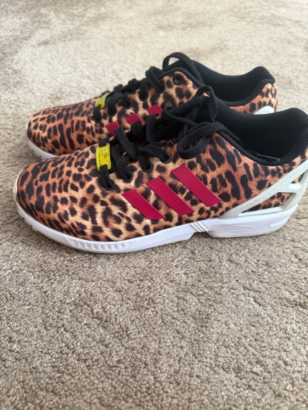 adidas Kids Leopard Print Sneakers with Pink Stripes